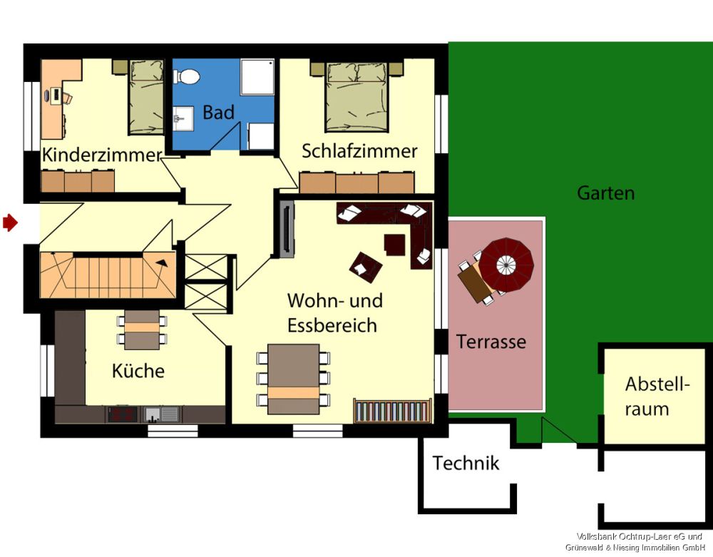 Moderne Erdgeschosswohnung in ruhiger Lage von Metelen – 3 Zimmer, Terrasse und Garten !