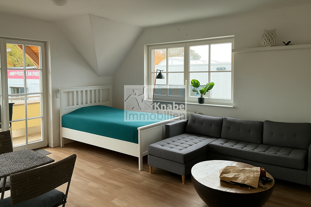 Helles, modernes Wohnzimmer im Dachgeschoss