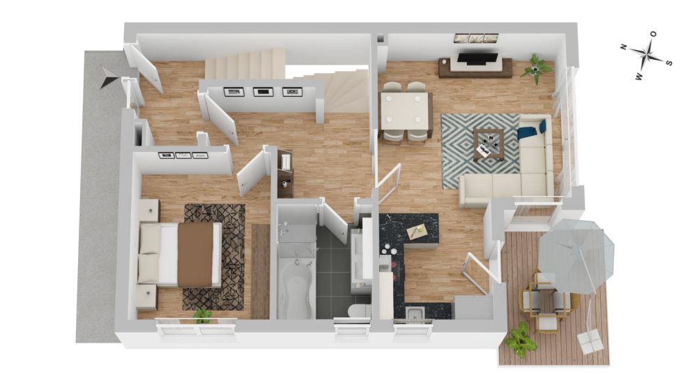 Unverbindlicher 3D Grundriss des Erdgeschosses