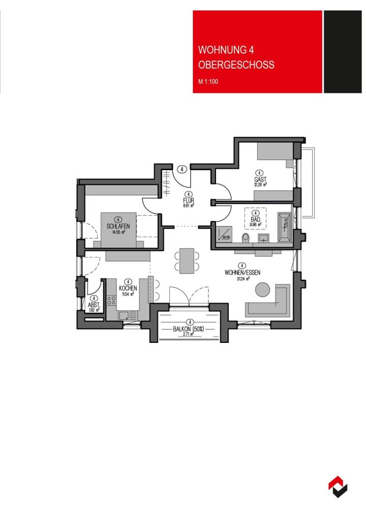 Grundriss Obergeschoss - Wohnung Nr. 4