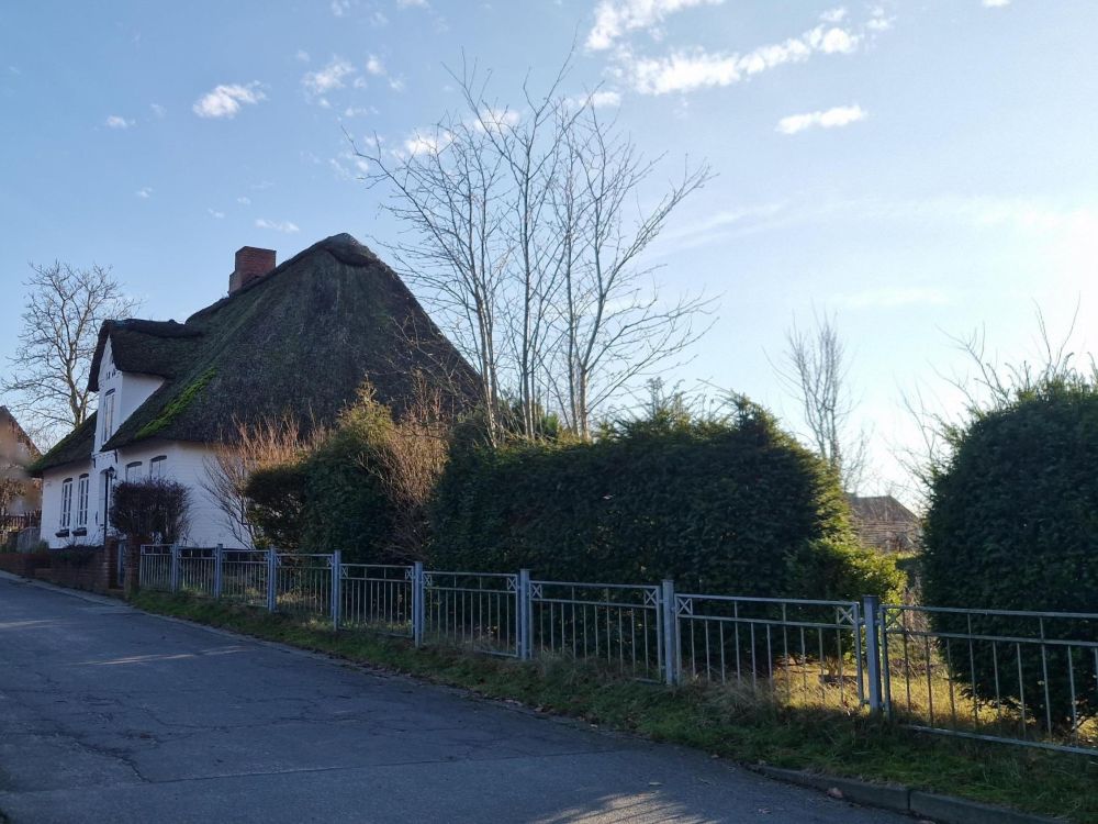 Der seitliche Teil hinter den Büschen gehört ebenfalls zum Grundstück.