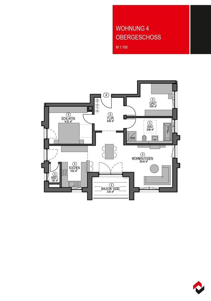 Wohnungsgrundriss Whg. Nr. 4