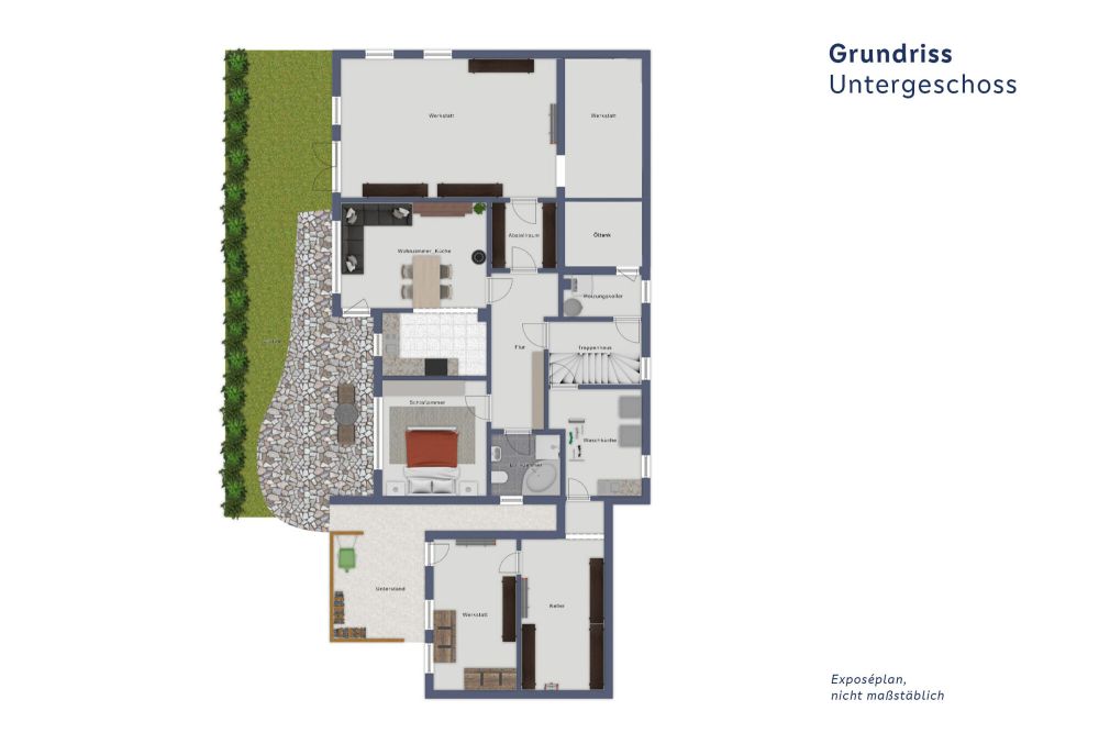 Zweifamilienhaus mit Werkstatt, Garage und Garten mit Weitblick