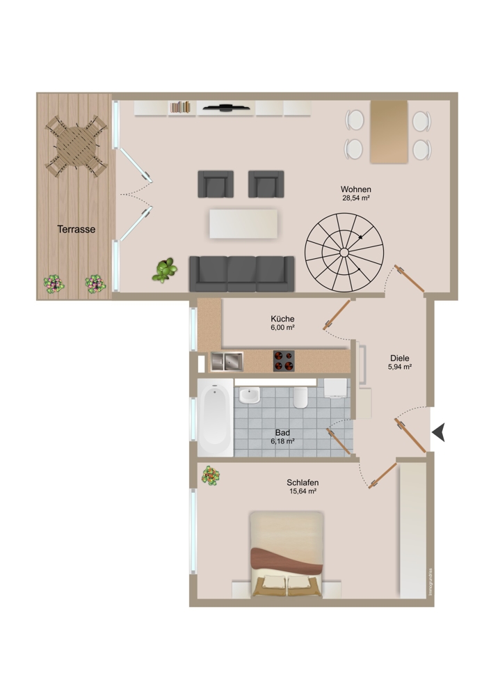 Gut geschnittene 2,5-Zimmer-Maisonettewohnung mit Hobbyraum
in ruhiger Toplage