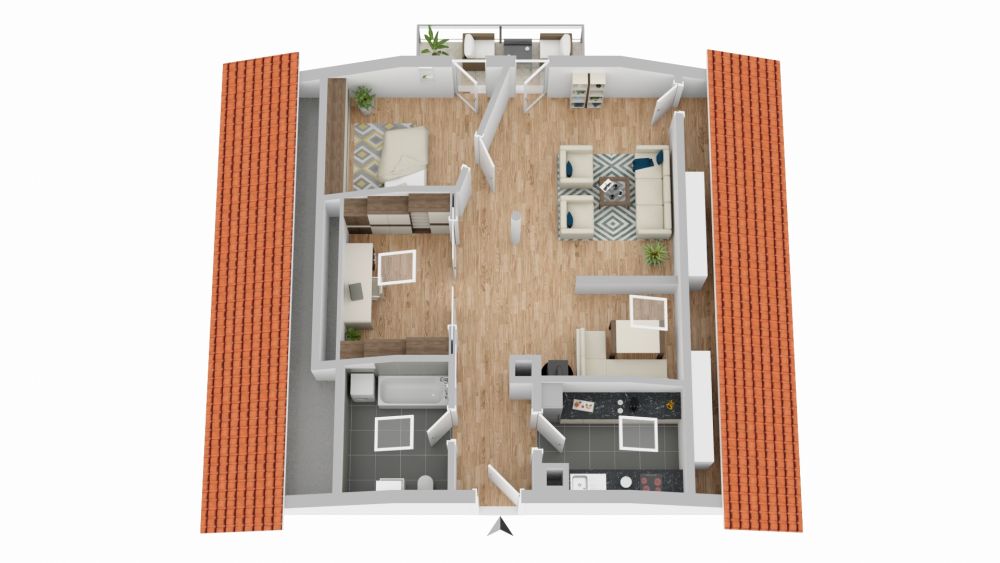 Die Aufteilung der Wohnung in 3D
