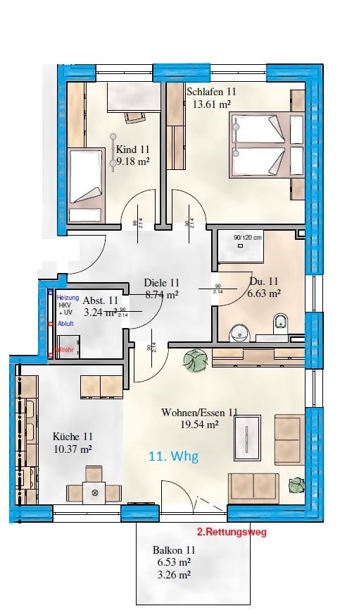Grundriss 1.OG, 11. Whg