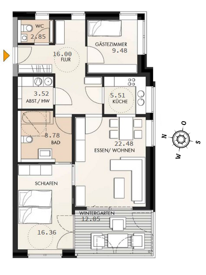 Stilvolle 3-Zimmer-Neubau-Wohnung im OG mit Wintergarten in zentraler Lage von Varel nahe Dangast
