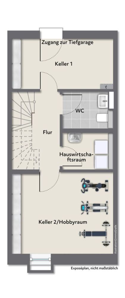 Kellergeschoss mit Zugang zur TG