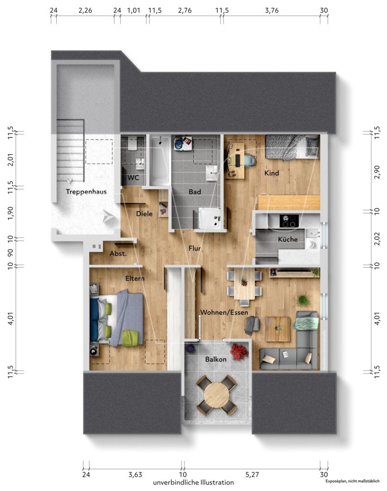 Gepflegte 3-Zimmer-Dachgeschosswohnung mit Stellplatz und Südbalkon