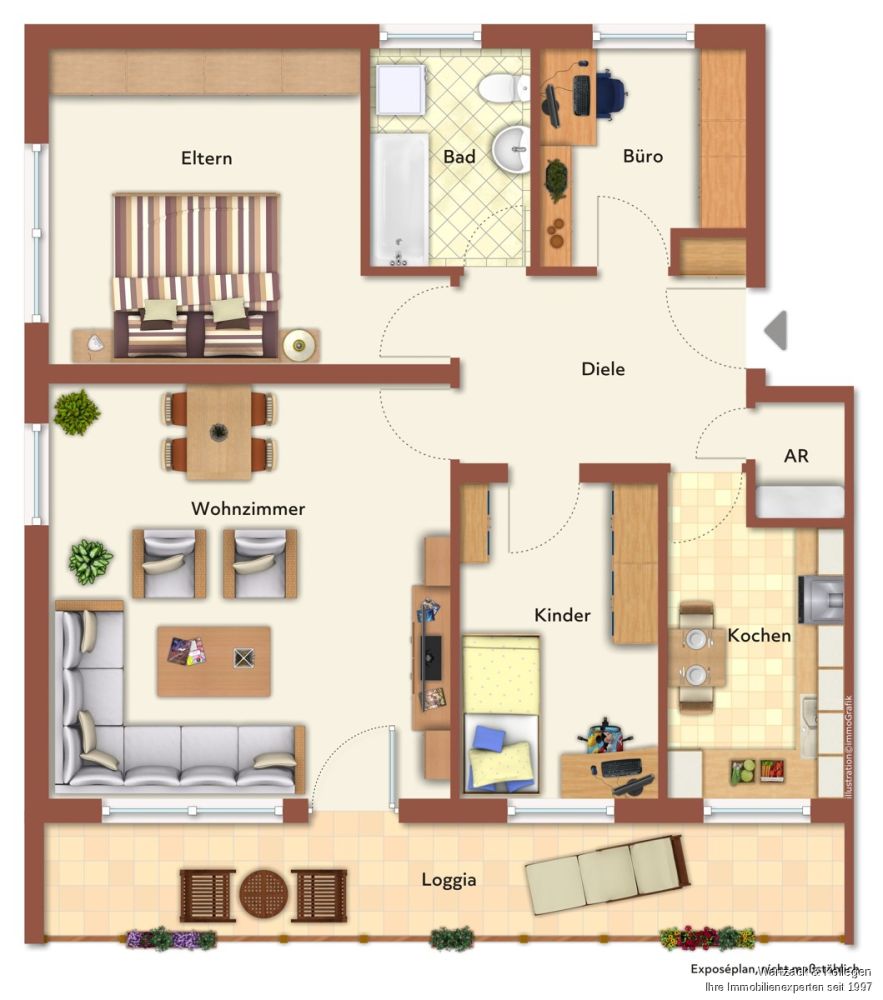 Gepflegte und gut geschnittene 
3,5-Zimmer-Wohnung 
im 1. OG 
inkl. Garage und Einbauküche