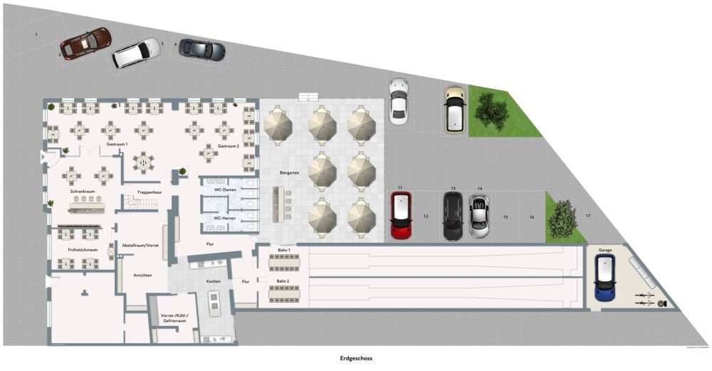 Grundriss Gaststätte mit Kegelbahnen