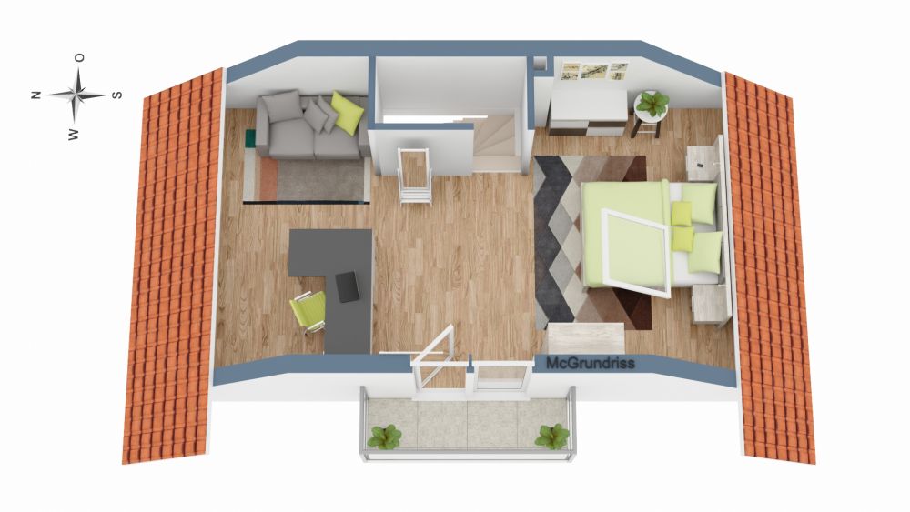 3D Grundriss des Dachgeschosses