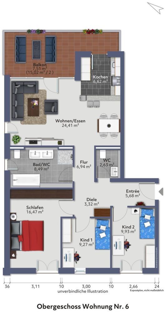 Schöne Familienwohnung mit überdachtem Balkon