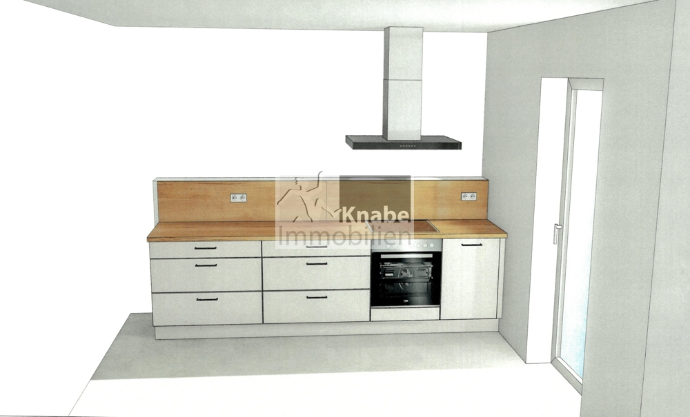 Küchenzeile mit Blick ins Wohnzimmer