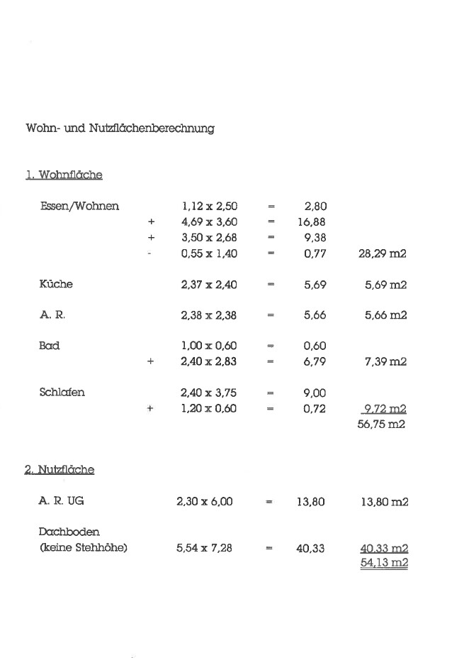Wohn- u Nutzflächenberechnung