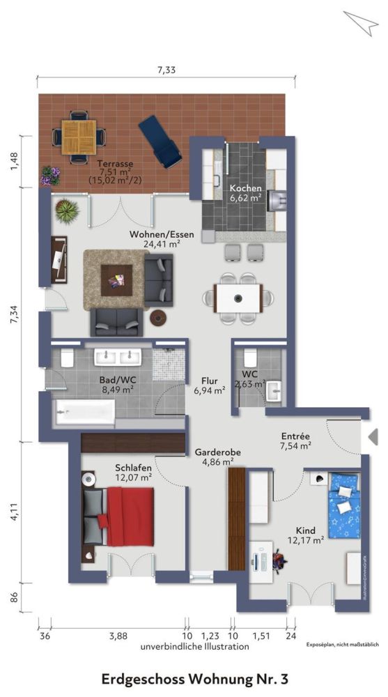 Tolle 3 Zimmerwohnung mit Terrasse
