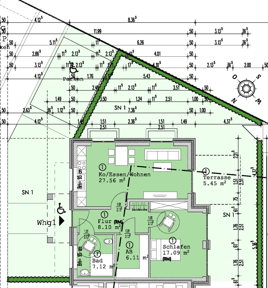 Rollstuhlgerechte 2-Zimmer-Wohnung mit Terr., Gartenanteil & Stellplatz in Zentrum von Bad Zw'ahn