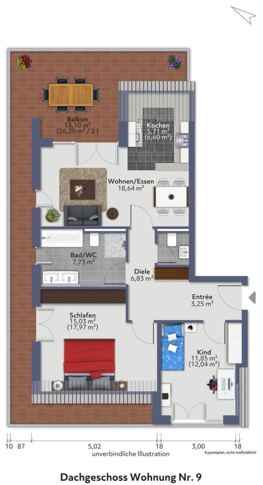 Sonnige 3 Zimmerwohnung mit großem Balkon