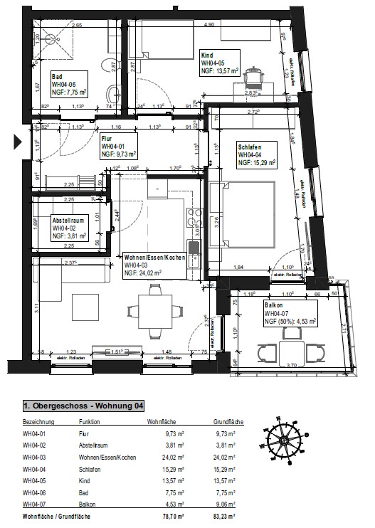 Bemaßter Grundriss Whg. 4