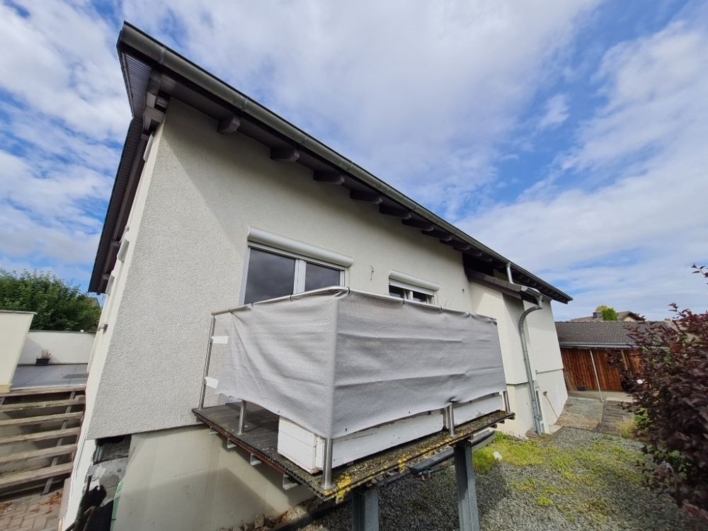 Giebelansicht mit Treppe zur Terrasse