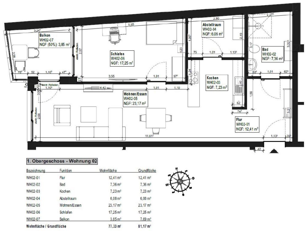 Bemaßter Grundriss Whg. 2