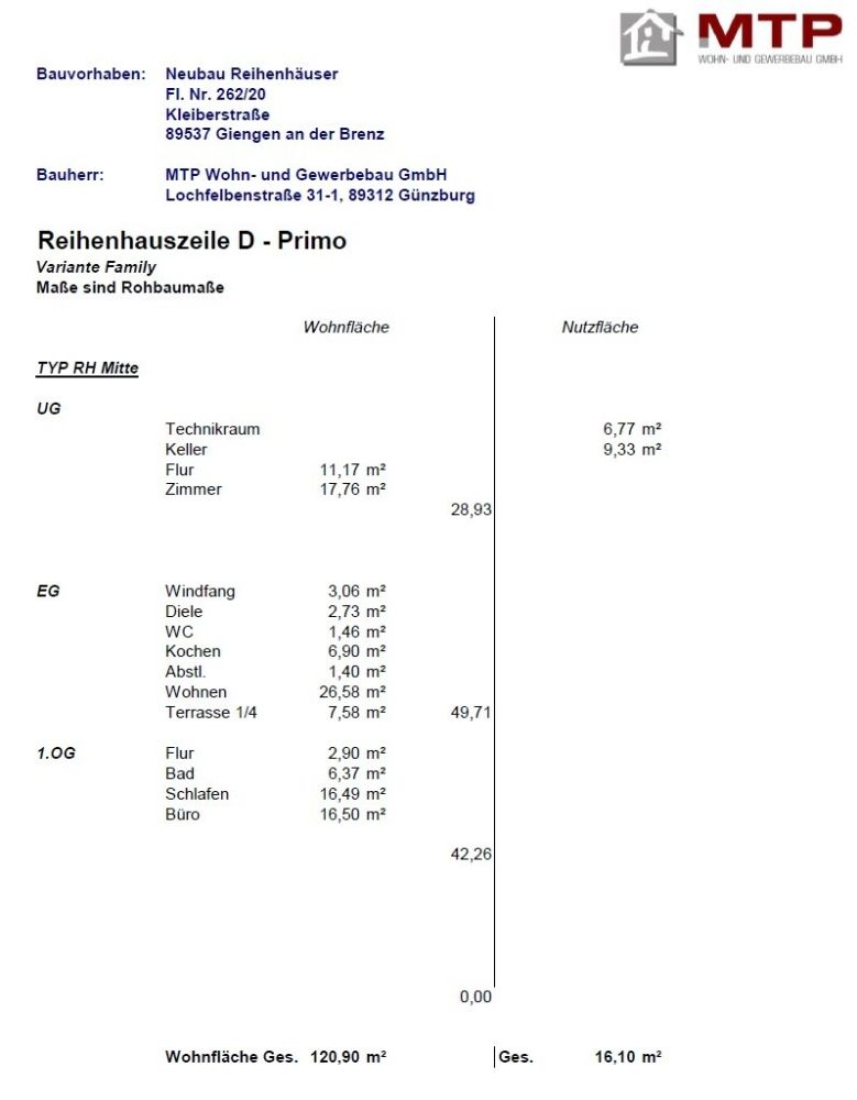 Wohnflächenberechnung RH mitte