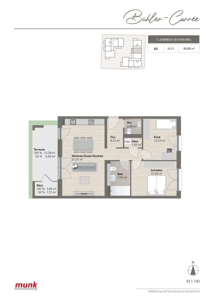 Grundriss EG A.0.1 - 3 Zimmer
