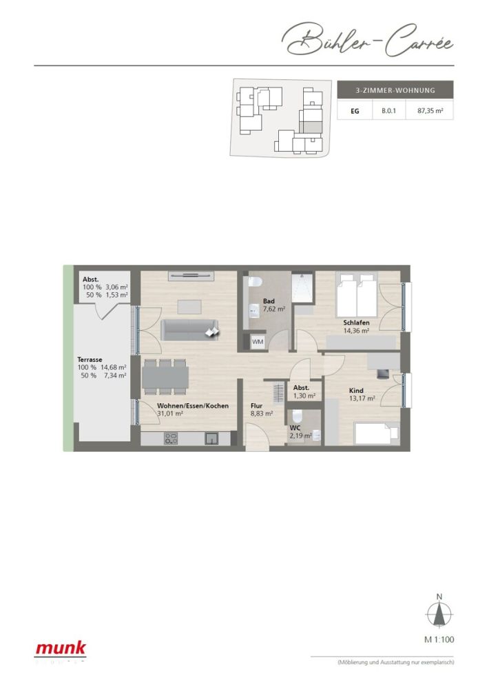 Grundriss EG B.0.1 - 3 Zimmer