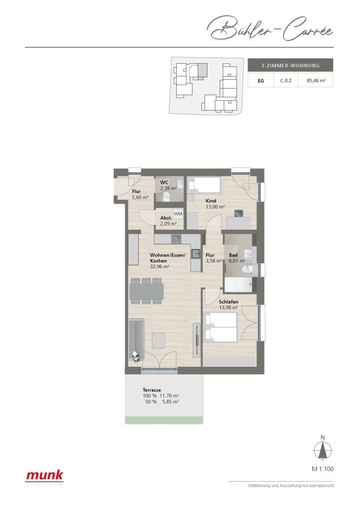 Grundriss EG C.0.2 - 3 Zimmer