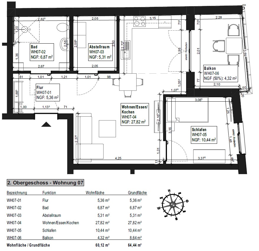 Bemaßter Grundriss Whg. 7