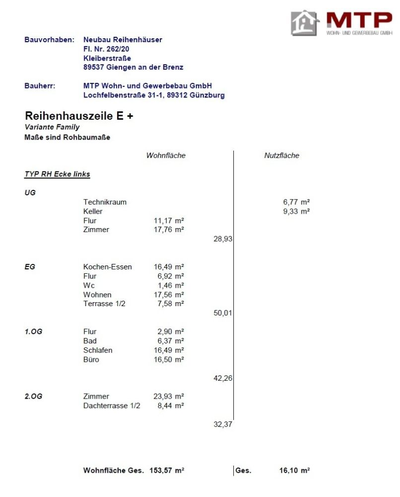 Wohnflächenberechnung REH links