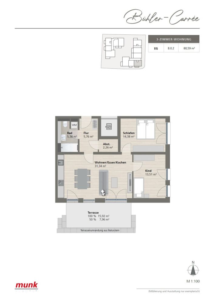 Grundriss EG B.0.2 - 3 Zimmer