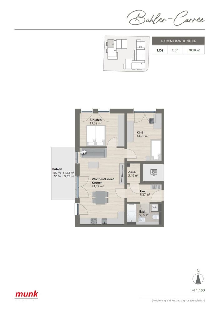 Grundriss 3.OG C.3.1 - 3 Zimmer