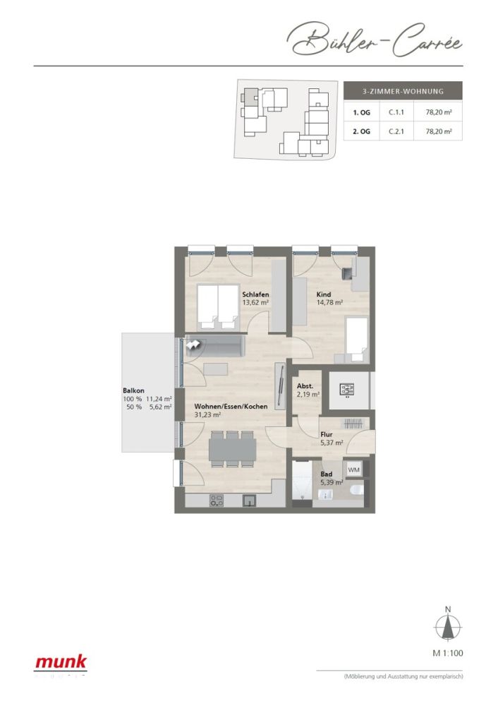 Grundriss 1.OG C.1.1 - 3 Zimmer