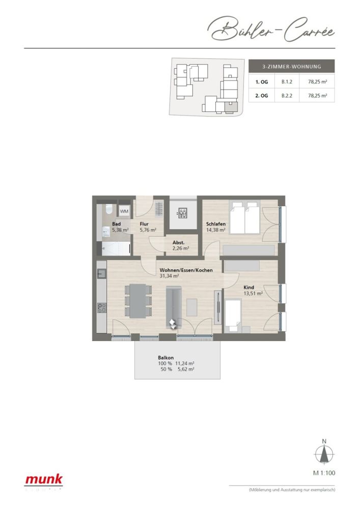 Grundriss 1.OG B.1.2 - 3 Zimmer