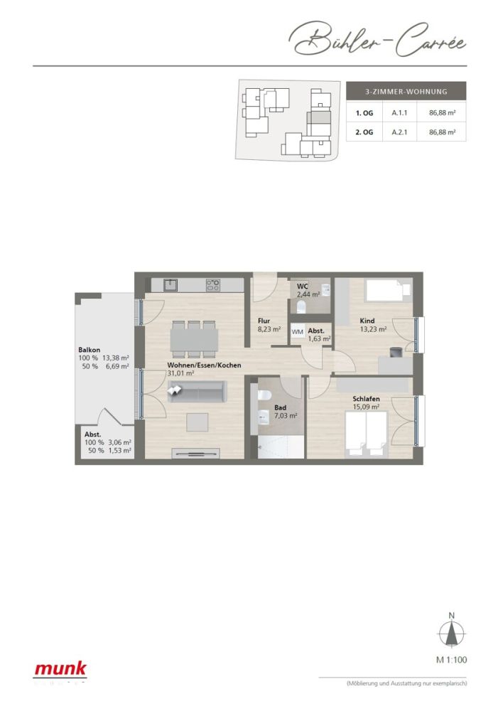 Grundriss 1.OG A.1.1 - 3 Zimmer