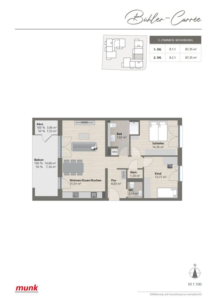 Grundriss 1.OG B.1.1 - 3 Zimmer