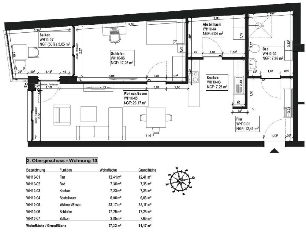Bemaßter Grundriss Whg. 10