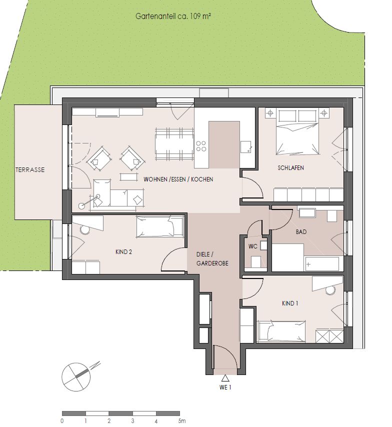 4-Zi.-Erdgeschosswohnung mit Terrasse und Gartenanteil