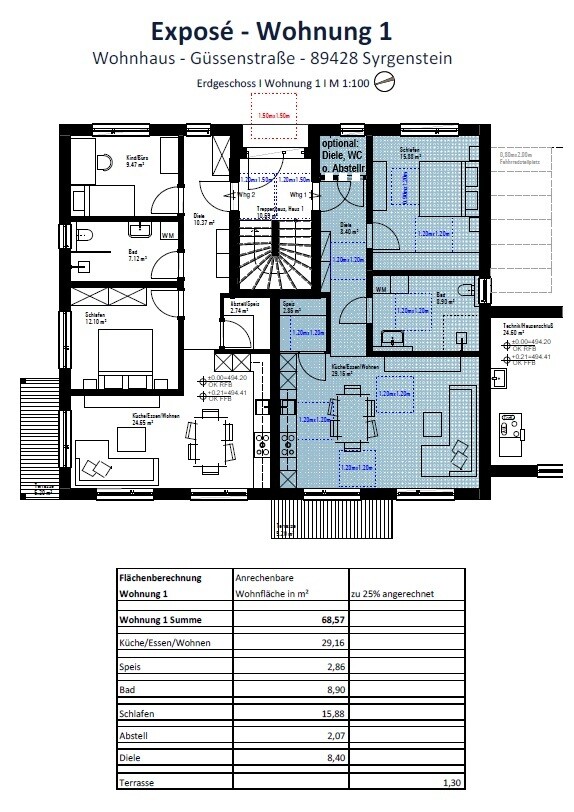 Grundriss & Wohnfläche Wohnung Nr. 1 EG