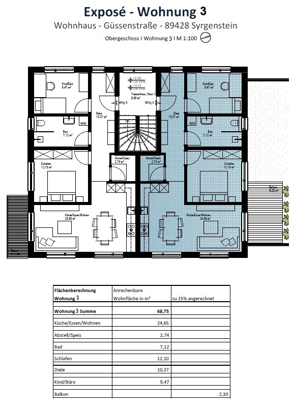 Grundriss & Wohnfläche Wohnung Nr. 3 OG