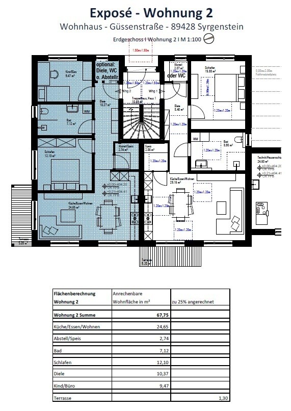 Grundriss & Wohnfläche Wohnung Nr. 2 EG