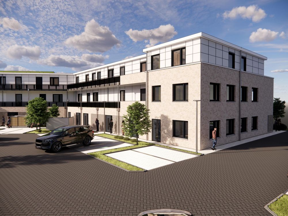 Blick von den rückwärtigen Parkplätzen