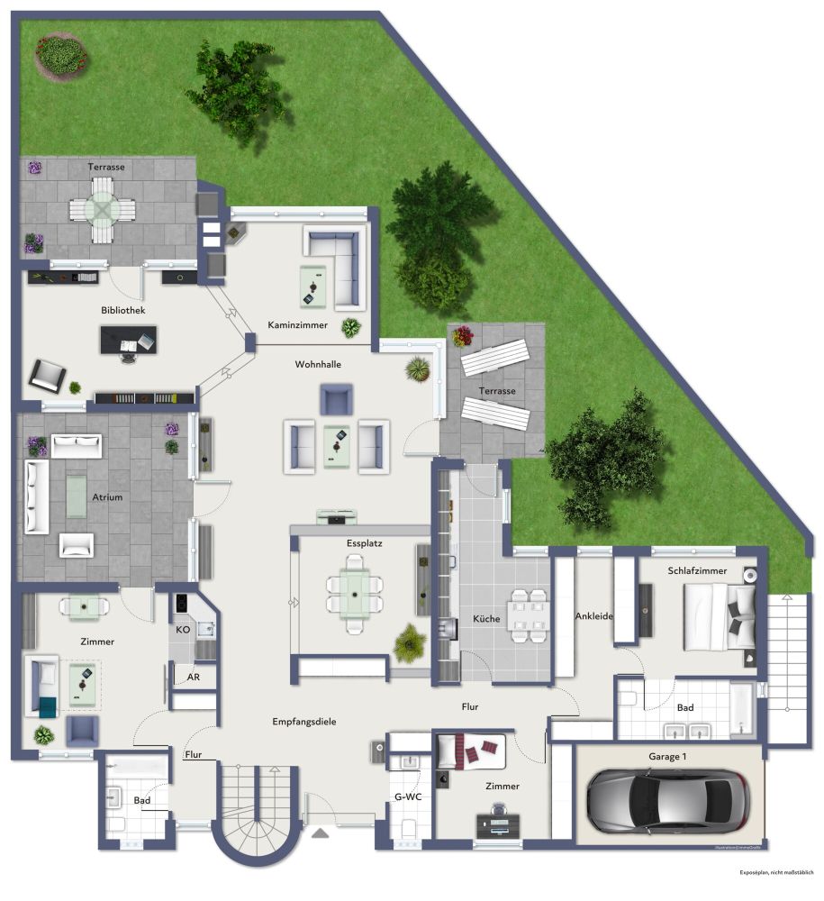 Architektonisches Unikat - Großzügiges Atriumhaus mit offener Bauweise und privaten Garten