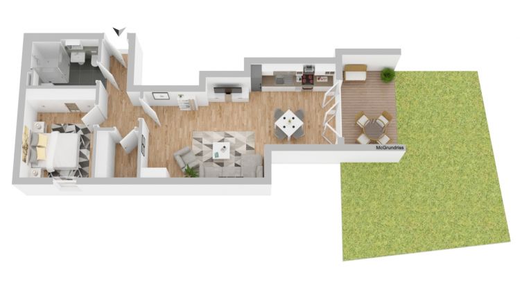 Moderne, energieeffiziente Erstbezug-2-Zimmer-Wohnung mit Terrasse und Gartenanteil